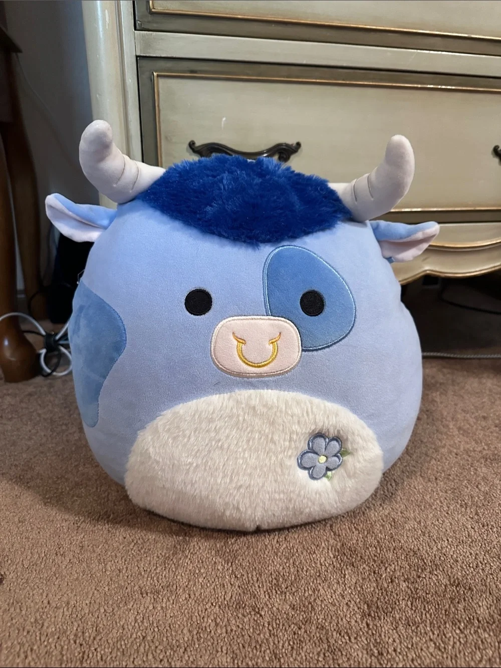 Squishmallows Blue Cow Plush Accent Pillow with Cream Belly